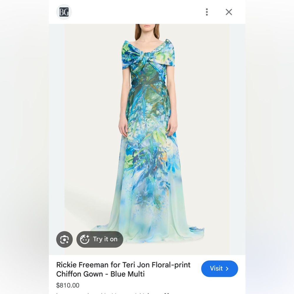 Rickie freeman for Teri Jon Elegant Blue and Green Evening Gown